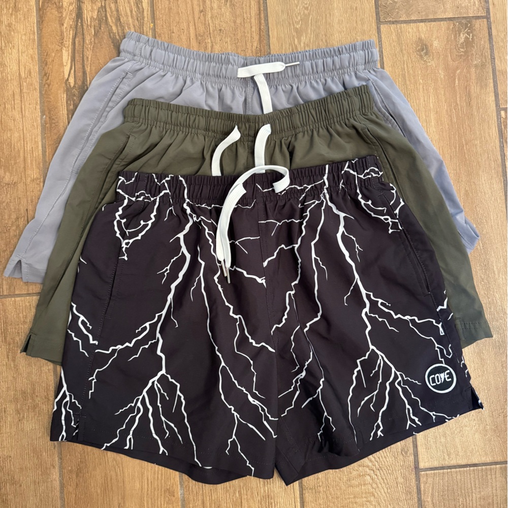 Cove Lot(3) Men's Black Lightning Print Shorts with Olive and Gray Options